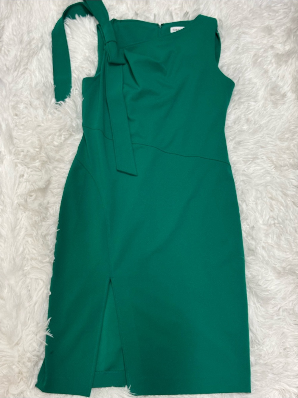 Calvin Klein Emerald One-Shoulder Sheath Dress with Tie